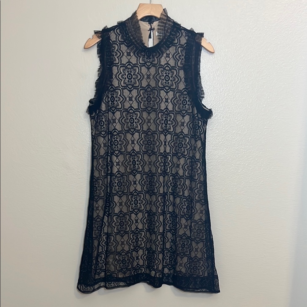 Max Studio Tan Black Lace Sleeveless Dress